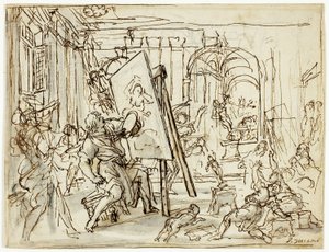Maanjäristys taiteilijan ateljeessa tekijältä Pietro da Cortona
