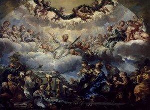 Pyhän Constantian näky pyhien Agnesin ja Emerentianan haudan edessä tekijältä Pietro da Cortona