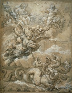 Pyhä kolminaisuus, jossa Pyhä Mikael valloittaa lohikäärmeen, 1666 tekijältä Pietro da Cortona