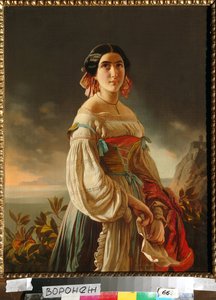 Prinsessa Lina Gagarina (silloin kreivitär Muraviova) muotokuva. Pimen Nikitich Orlovin (1812-1863) maalaus öljy kankaalle