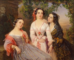 Sisarten muotokuva kreivit Elizabeth Salis De Tournemire, Sofia Sukhovo-Kobalina ja Eudokia Petrovo-Solovo, 1847