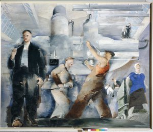 Williamsin Pjotr Vladimirovitšin (1902-1947) työpajan asennus. Öljy kankaalle tekijältä Piotr Vladimirovich Williams