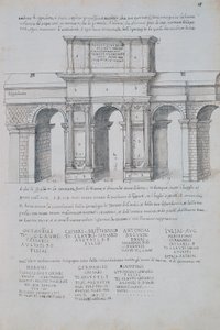 Claudiuksen kaari Roomassa, piirros Rooman antiikeista, Pirro Ligorio (1513-1583)