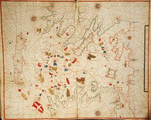 Egeanmeri, Portolan atlas, joka koostuu kuudesta kartasta, Placido Caloiro ja Francesco Oliva, Pergamentti. 1646.