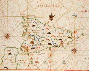 Sisilia portolan atlasista, joka koostuu kuudesta kartasta, Placido Caloiro ja Francesco Oliva, Pergamentti. 1646.