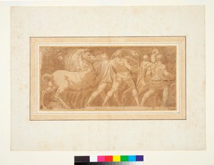 Frieze osalla Roman Triumph (kynä ja ruskea muste ja ruskea pesu) tekijältä Polidoro da (after) Caravaggio