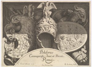 Divers Trophées -asepalkinnot Palazzo Milesin julkisivun jälkeen Roomassa, 1651 tekijältä Polidoro da Caravaggio