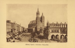 Krakova-Krakau: Pääaukio ja Pyhän Marian kirkko (s/w-kuva). tekijältä Polish Photographer