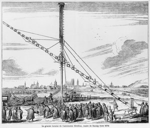 Johannes Heveliuksen (1611-1687) suuri astronominen teleskooppi, Heveliuksen Gdanskista Machina Coelestis -kuva, julkaistu 1670