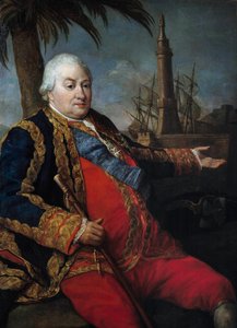 Muotokuva Pierre Andre de Suffrenista Saint-Tropezista (Saint-Trophez), Suffrenin ulosottista (1729-1788), vara-amiraalista, laivaston upseerin suuressa univormussa. Pompeo Batonin (1708-1787) maalaus tekijältä Pompeo Girolamo Batoni