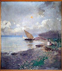 Paluu kalastuksesta Pompeo Marianin (1857-1927) rantamaalaus 1898 Koko 115x100 cm Genes, Galleria d