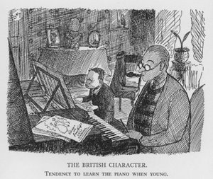 Brittihahmo, taipumus oppia pianonsoittoa nuorena (litho) tekijältä Pont