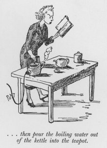 . . . kaada sitten kiehuva vesi kattilasta teekannuun (litho)
