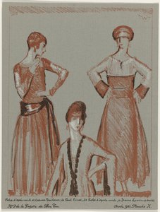 Gazette du Bon Ton, 1921 - nro 3, Pl. X: Iltapäivämekko ja räätälöity puku, kirjoittanut Paul Poiret, ja iltapäiväpuku, kirjoittanut Jeanne Lanvin (otsikko esineessä) tekijältä Porter Woodruff