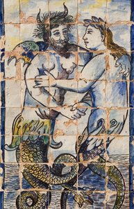 Azulejos-laatat palatsin puutarhassa, jotka kuvaavat merieläimiä (keraamiset) tekijältä Portuguese School