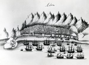 Portugalin hyökkäys Adeniin, Gaspar Correian kuva Legends of Indiasta, n. 1858 tekijältä Portuguese School