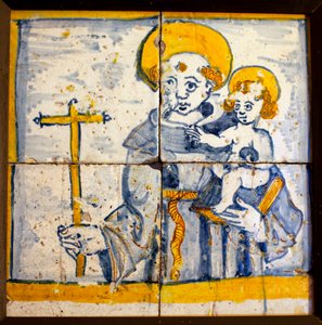 Pyhä Antonius Lissabonilainen (Saint Anthony of Lissabon, lasitettu keramiikka tekijältä Portuguese School