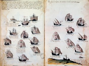 Sotalaivoja. Muistoja Portugalin armadoista kuningas Manuel I:n (1469 - 1521) aikana. Käsikirjoitus vuodelta 1505. Pariisi. BN tekijältä Portuguese School