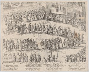 Avioliittokulkue Elizabeth Stuartin, James I:n tyttären, ja..., 1613 tai sen jälkeen. tekijältä Possibly by Abraham Hogenberg.