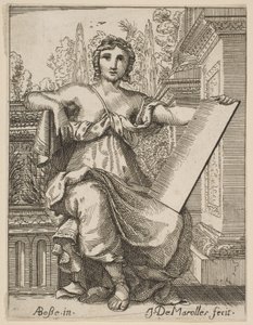 Istuva nainen pitelee tablettia, 1600-luvun loppu, 1700-luvun puoliväli. tekijältä Possibly by Jean Antoine de Maroulles