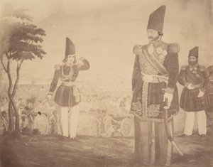 [Persialainen revüü maalauksessa, joka kuului aikoinaan kuninkaan sedä Ardeshir Mirzalle.], 1840-60-luvut. tekijältä Possibly by Luigi Pesce.