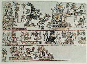 Faksikopio Codex Bodleystä, yksityiskohta, n. 1521 (vellum) tekijältä Pre Columbian Pre Columbian