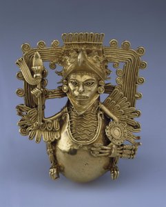 Kellariipus, kotkasoturin muodossa esikolumbialaisessa taiteessa, 1400-luvun loppu. - Kulta, H 9 - Valtion Eremitaaši, Pietari tekijältä Pre Columbian