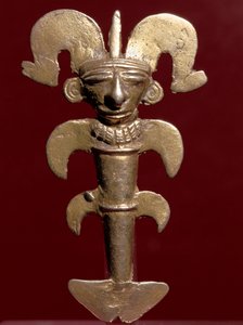 Esikolumbiaaninen taide, Quimbayan sivilisaatio (Kolumbia): antropomorfinen kultariipus. 400-1400 jKr. Bogota, Kultamuseo, Kolumbia