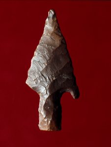 Egyptiläinen antiikki: nuolen kärki Fayoumin (Fayyum tai Fayum) paikalta Egyptistä. Predynastian aika. Verone, Museo Civico di Storia Naturale, Italia tekijältä Prehistoric Prehistoric