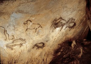 Esihistoria: "" Biisonit ja hevoset"" Kalliomaalaus ylemmästä paleoliittista (Magdalenian) (13000 vuotta sitten) Kivikauden Santimamine-luola, Guernica, Espanja - Esihistoria: piisonit ja hevoset - luolamaalaus, ylempi paleoliitti (Magdalenian) (13 000 vuo tekijältä Prehistoric Prehistoric