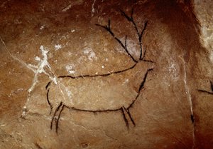 Esihistoria : peura. Yläpaleoliittinen luolamaalaus (Magdalenian) (16 500 ja 14 000 vuotta sitten). Kiven ikä. Las Chimeneasin luola, Monte Castillo, Espanja