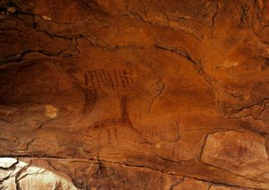 Esihistoria: seinämaalaus. Kivikausi 5000-2000 eaa. Taghit, Hoggar Highland (Ahaggar), Algeria tekijältä Prehistoric Prehistoric