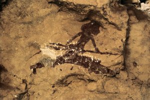 Rock Art: nainen metsästäjä. Esihistoria, ylempi paleoliitti. Tio Garroson luola, Espanja. tekijältä Prehistoric Prehistoric