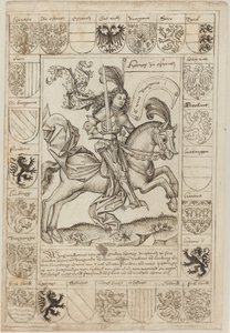 Maximilian, Itävallan herttua, hevosen selässä tekijältä Primary Master of the Strassburg Chronicle