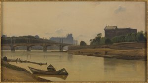 Le pont de la Concorde vu du quai de la Conférence, noin 1830, noin 1830 (öljy kankaalle) tekijältä Prosper Barbot
