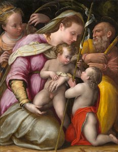 Pyhä perhe Pyhän Katariina Aleksandrialaisen ja pikkulapsen Pyhän Johannes Kastajan kanssa, noin 1551-1556 (öljy poppelilevylle)
