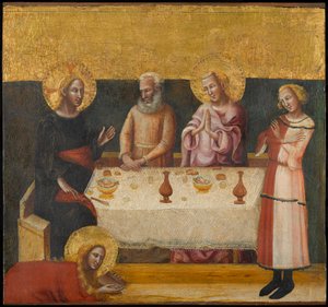 Maria Magdaleena pesee Kristuksen jalkoja, noin 1325-1330 (tempera ja kultalehti paneelissa)