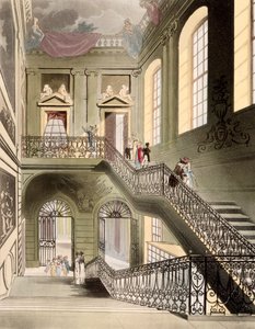 Hall and Staircase British Museumissa, R. Ackermannin vuonna 1808 julkaisemasta "Microcosm of Londonista" tekijältä Pugin and Rowlandson