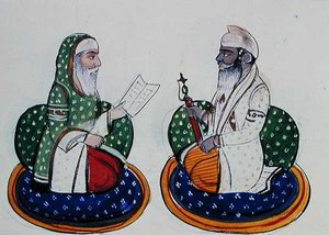 Fakir Nur-ud-din ja Sardar Atar Singh, n. 1890 (akvarelli paperille) tekijältä Punjabi School