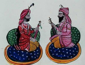Maharaja Kharak Singh ja Maharaja Nau Nihal Singh, n. 1890 (akvarelli paperille)