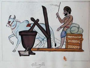 Öljytehdas, n. 1890 (akvarelli paperille) tekijältä Punjabi School