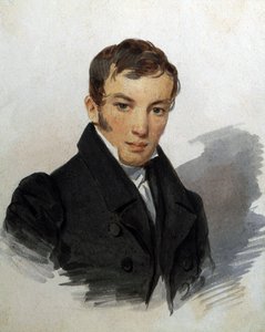 Venäläisen runoilijan Vasili Joukovskin (1783-1852) muotokuva (runoilija Vasili Žukovskin muotokuva). Piotr (Pjotr) Fiodorovitch Sokolov (Peter Sokolov) (1791-1848) teos, noin 1820. Akvarelli paperille. Pietari, museo A. Pushkinin muistomuseo tekijältä Pyotr Fyodorovich Sokolov