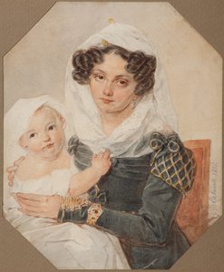 Kreivitär Maria Nikolajevna Volkonskajan muotokuva 1805-1863 pojan Nikolain kanssa, 1826 tekijältä Pyotr Fyodorovich Sokolov