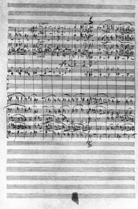 Käsikirjoitus Piotrin tai Pjotr Iljitš Tšaikovskin (tai Tšaikovskin tai Cajkovskij tai Tšaikovskin baletin Pähkinänsärkijä) partituurista tekijältä Pyotr Ilyich Tchaikovsky
