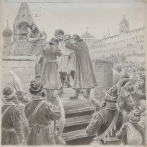 Kuvitus M. Lermontovin runoon Kauppias Kalashnikovin laulu tekijältä Pyotr Ivanovich Korovin