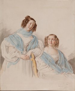Muotokuva sisaruksista kreivitäristä Antonina Dmitrievna 1813-1891 ja Lidia Dmitrievna 1815-1882 Blud