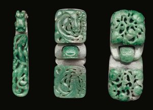 Ryhmä jadeite-vyön koukkuja ja solkia tekijältä Qing Dynasty Chinese School