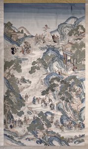 Kuolemattomien ryhmien kokoontumiset, n. 1800 (tekstiili) tekijältä Qing Dynasty Chinese School