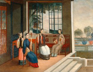 Muusikot, noin 1800 (öljy kankaalle). tekijältä Qing Dynasty Chinese School