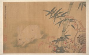 Rabbit (albumilehti; muste ja väri silkille) tekijältä Qing Dynasty Chinese School